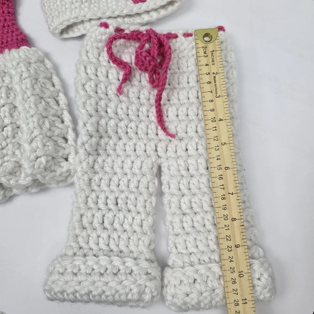 Handmade Girls‎ Matching Strawberry crocheted Set Pink White Baby 0-3 Months